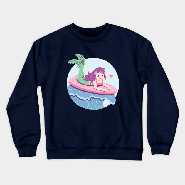 Mermaid Surfing on Pink Surfboard Crewneck Sweatshirt by rustydoodle